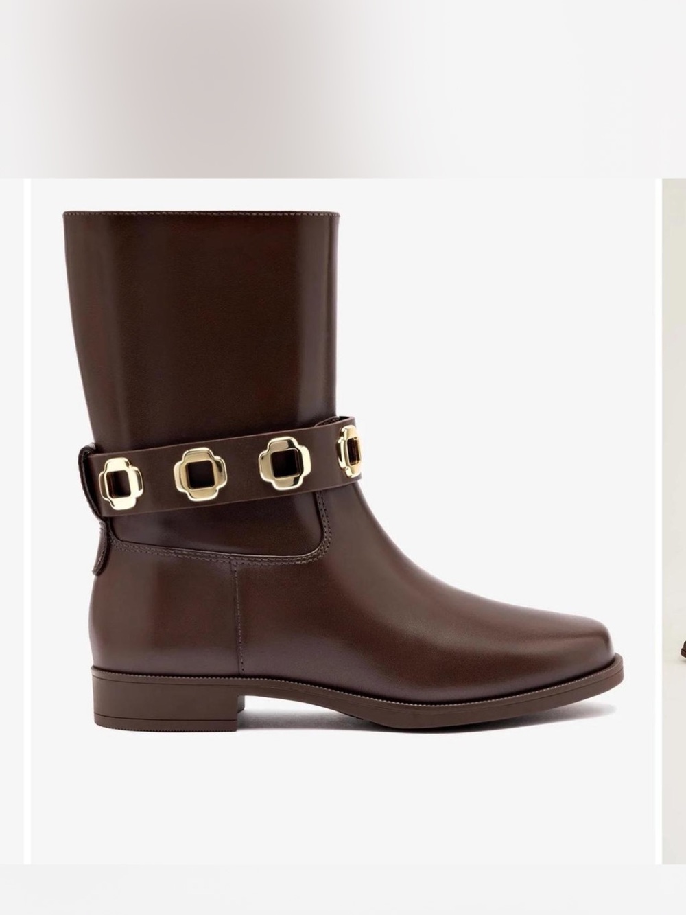 Women’s Brown Leather Mid-Calf Boot with Gold Accent